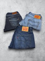 Pantalones vaqueros vintage de cuero y mezclilla en diferentes estilos y tonos.