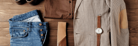 Vestimenta vintage de ropa y cuero en estilo clásico y único.