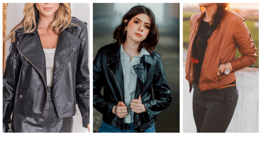 Chaqueta de cuero vintage para mujer, ideal para estilos motero y boho chic.