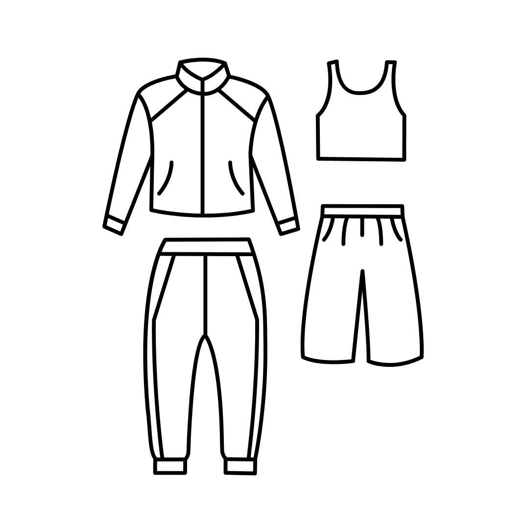 Vestimenta deportiva vintage, chaqueta, pantalones y top en estilo retro.